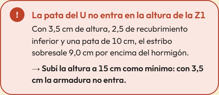Aviso de la app: la pata del U no entra en la altura de la zapata